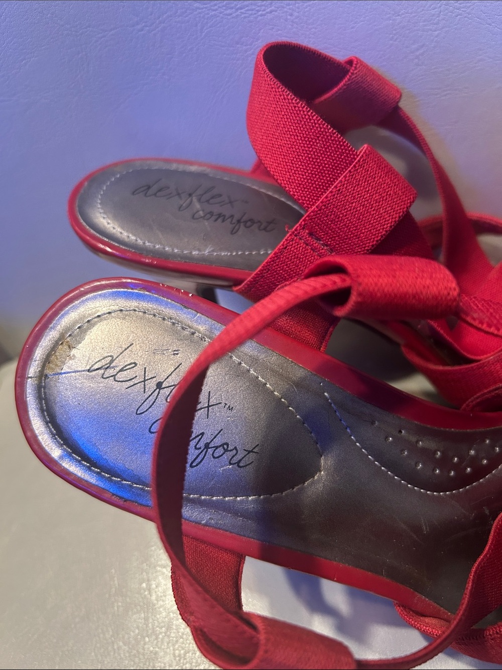 dexflex comfort Red Elastic Strappy Sandals | Size: 8.5 | Heel: 3 3/4 GC - Picture 2 of 8